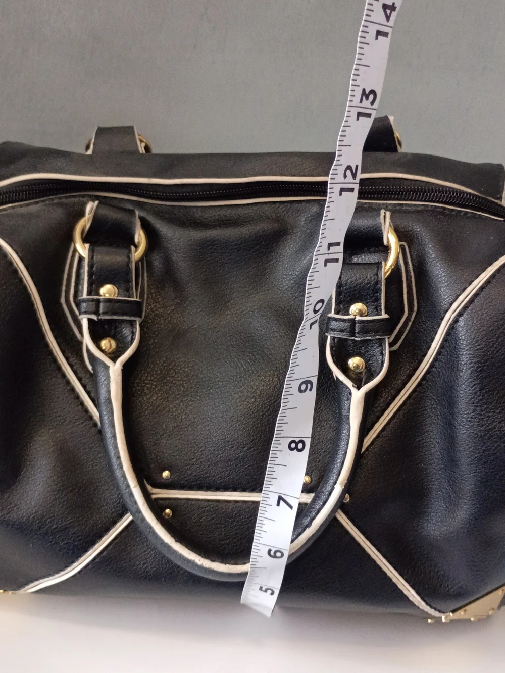 Kardashian Kollection Black Satchel with Cream Trim and Gold Accents